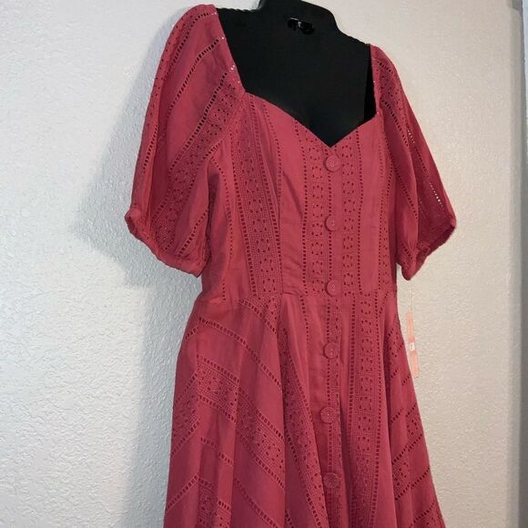 Gianni Bini Button Front Eyelet Coral Dress size L - Picture 3 of 9